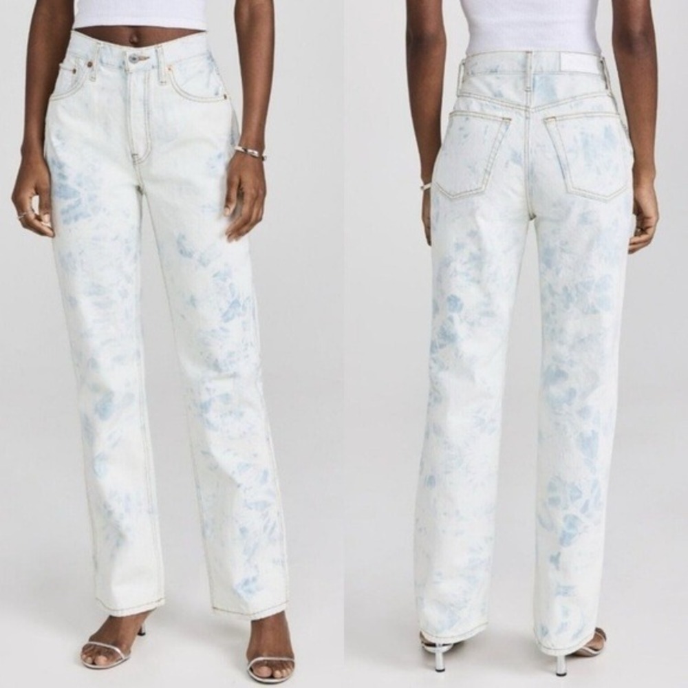 RE/DONE High Rise Straight Leg Tie Dye Jeans White Denim Sz 25 26x31‎ 90s